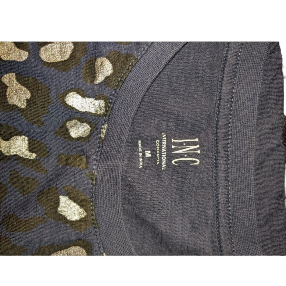INC Navy Blue Silver Leopard Print Top Size Medium - Picture 3 of 3